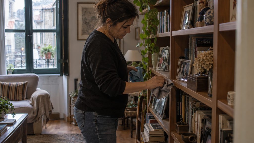 Empleada de hogar trabajando en el salón en una vivienda de Pontevedra
