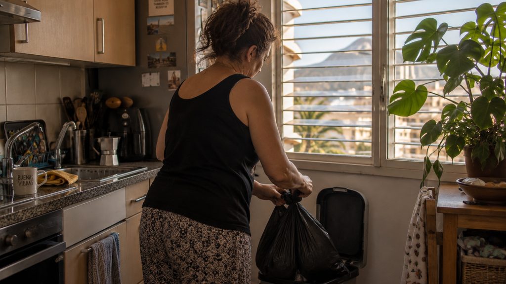 Empleada de hogar trabajando en la cocina en una vivienda de Santa Cruz de Tenerife