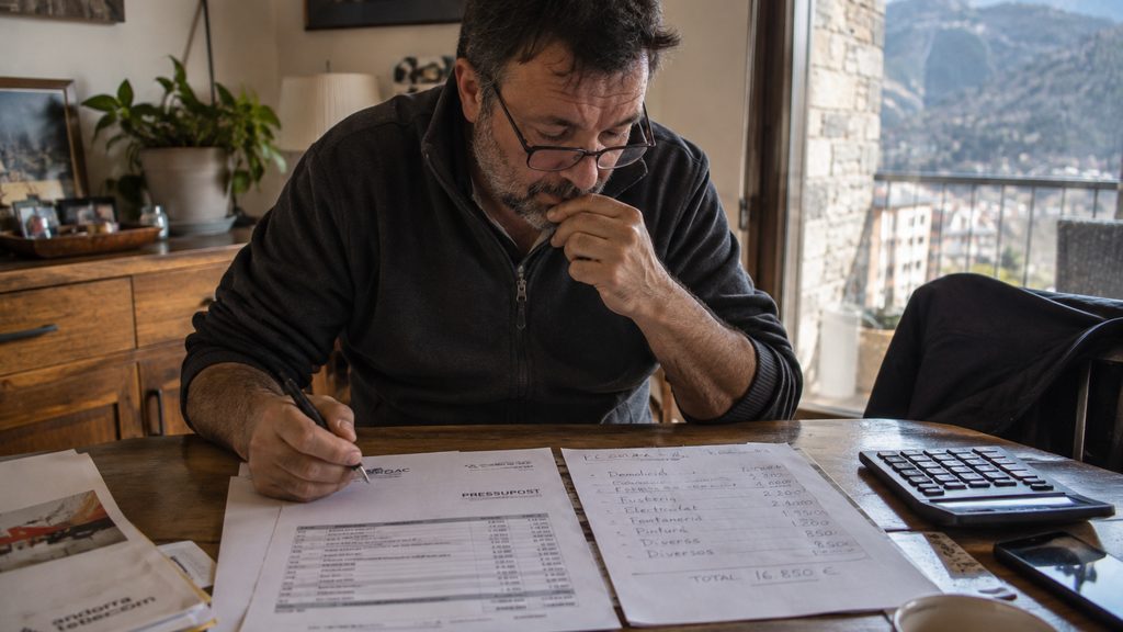 Hombre comparando el presupuesto de una empresa de limpieza y el de una autónoma en Andorra